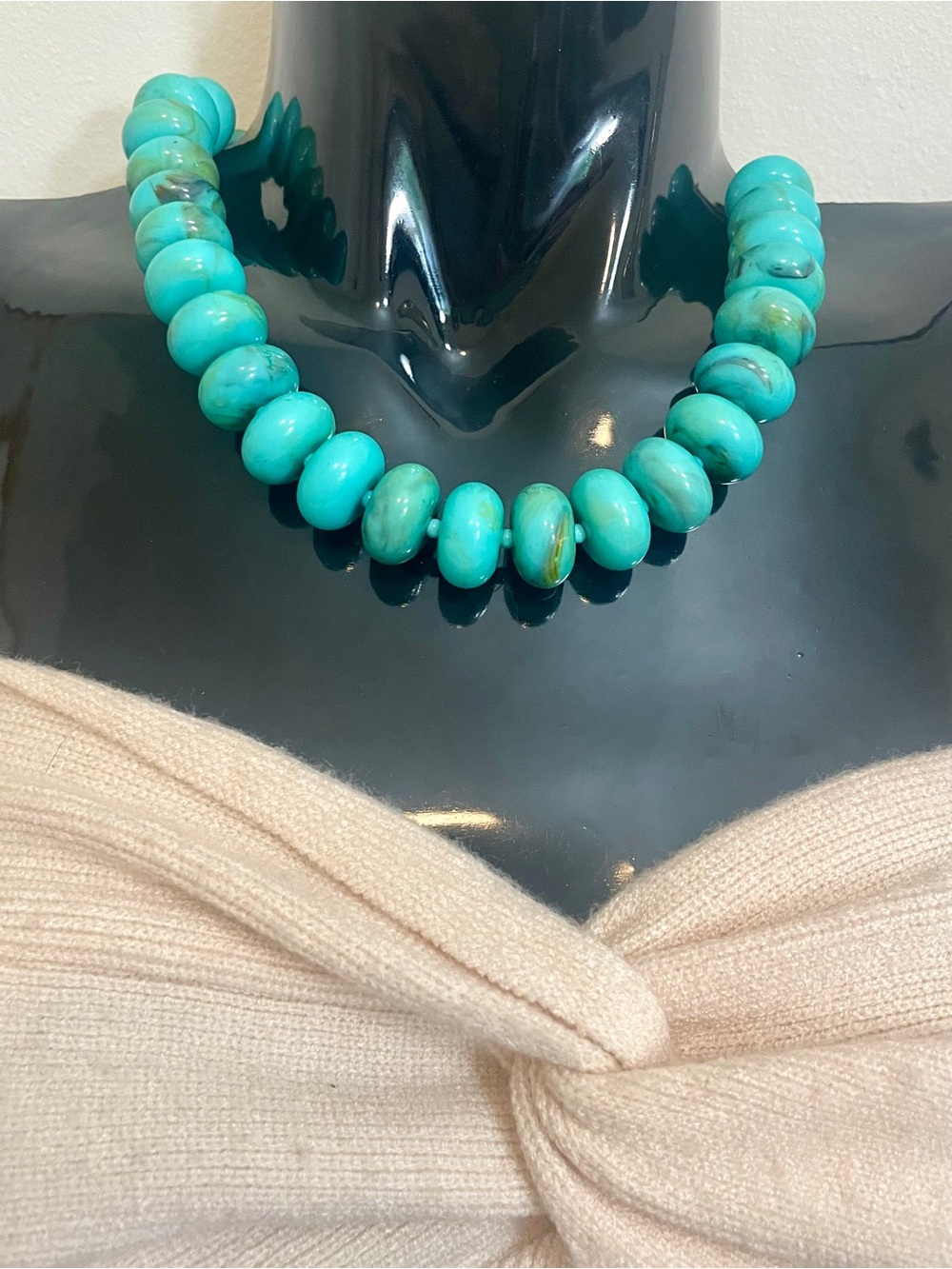 Invicta x Mayamar Resin and Genuine Turquoise Oval Pebble Statement Necklace